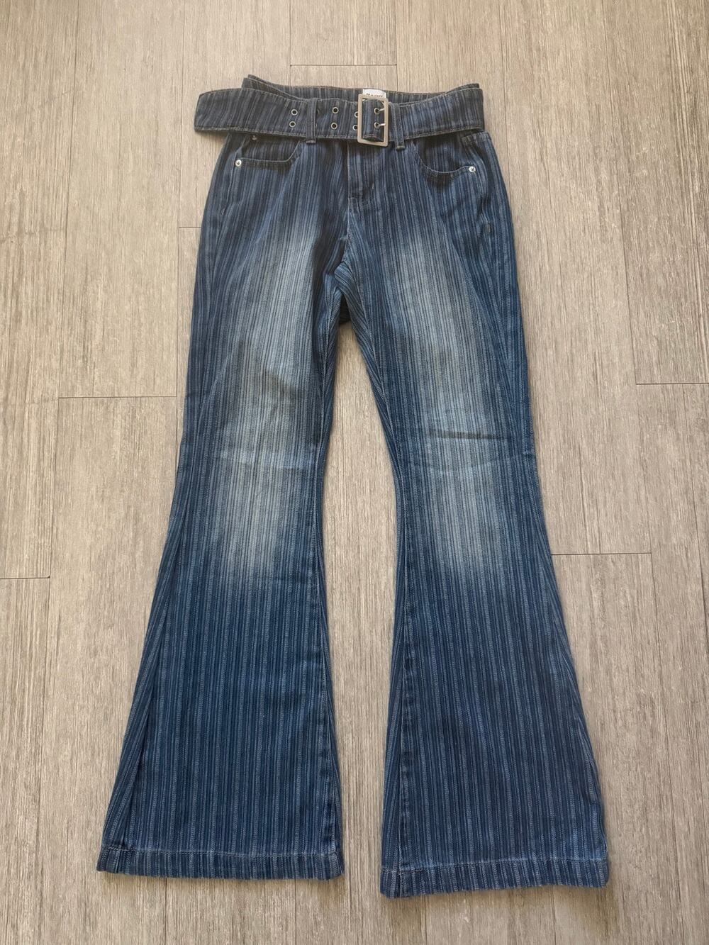 Deadstock Princess Polly Ralbartia Stripe Belted Jeans Mid Wash